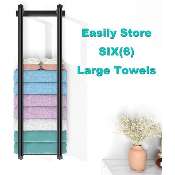 Wall Towel Rack, 2 Bar Towel Racks, Metal Bath Towel Holder, Black - Picture 6 of 8